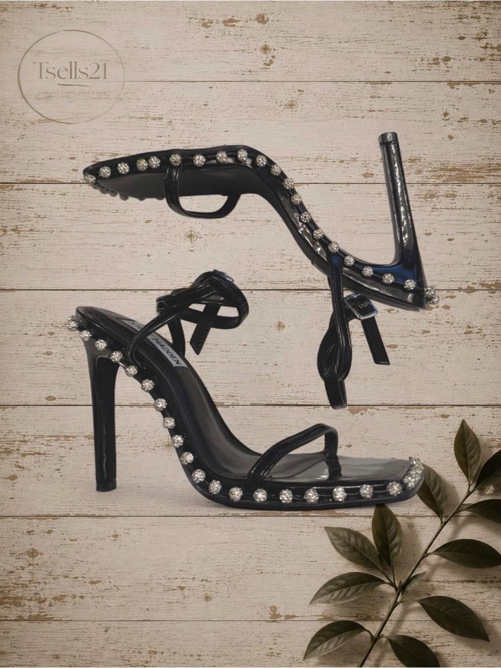 Steve Madden Black "Zelle" Rhinestone Heels - Size 6